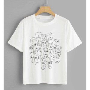 Oversized Abstract Art/Figure White Tee
